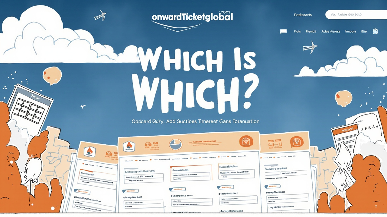 OnwardTicket.us, OnwardTicket.com, OnwardTicket.global: Which Is Which? (2026) - travel document guide OnwardTicket.us, OnwardTicket.com, OnwardTicket.global: Which Is Which? (2026) guide illustration